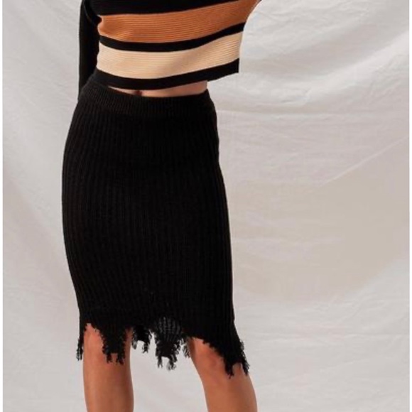 Black Knit Midi Sweater Skirt - Picture 2 of 5